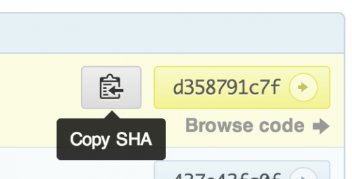 Captura de pantalla de copiar el SHA de una confirmación en GitHub