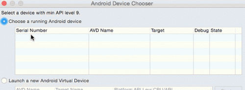 Solución para error en el Selector de dispositivos Android