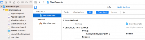 Configuración definida por el usuario DEBUG_ACTIVITY_MODE