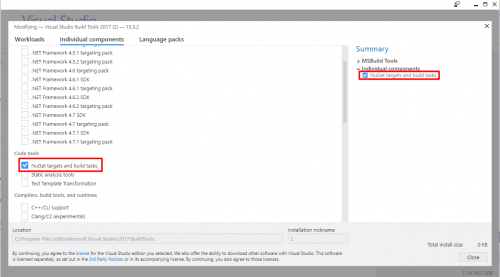 Captura de pantalla del instalador de Visual Studio