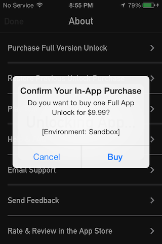 Captura de pantalla de ejemplo para In App Purchase