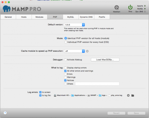 Desactivación de Xdebug en MAMP Pro